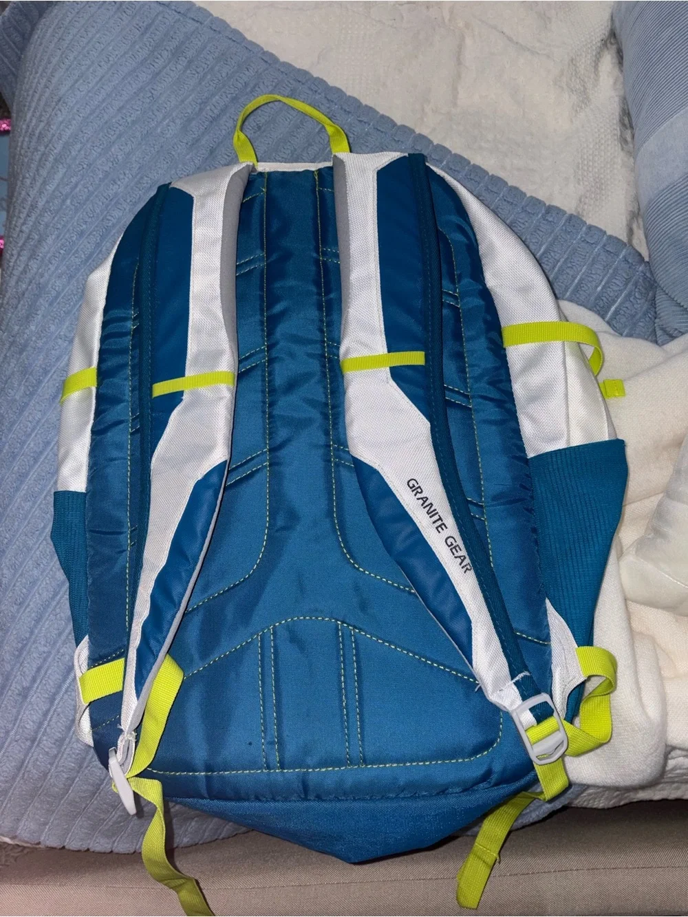 Granite Gear White & Blue Men’s Backpack with Neon Yellow Accents